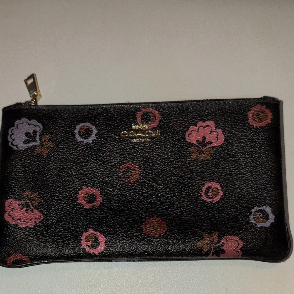 Coach Black Floral Wristlet Pouch
